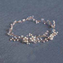 Fashion Floral Gold Bridal Hair Accessory Boho Handmade Pearl Hair Jewelry Wedding Party Accessories Headband Women Headpiece