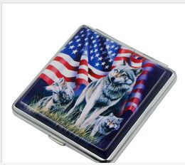 20 Pack Leather Wolf Print Leather Cigarette Creative Metal Cigarette Case