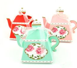 New Design 100pcs Laser Cut Teapot Candy Box Chocolates Boxes With Ribbon For Wedding Party Baby Shower Favour Gift