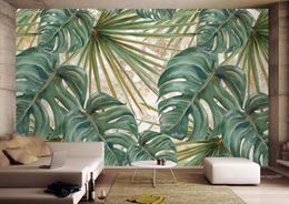Hand-painted Backdrop Photo Wallpaper Plant green leaves Wallpapers For Living Room Decorative Paintings