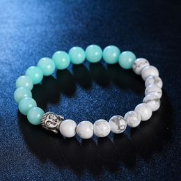 2018 male girl gift bracelet silver Colour sea turtle charm 8mm howlite and green quartz stone bead yoga elastic men bracelet