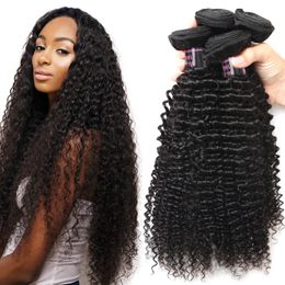 Ishow 10A Brazilian Kinky Curly Weave Human Hair 4 Bundles Deal Peruvian Remy Hair Extensions for Women Girls Natural Color 8-28 Inch