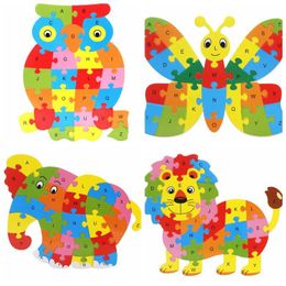 Wooden Animals English 26 Alphabetic Letter Jigsaw Puzzle Children 3-5-6 years old Factory Price Wholesale Mix order 2 Set Or More