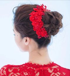 Lace red wedding head pearl short hair bridal headwear bride Jewellery