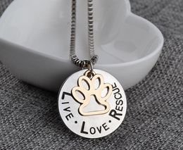 Fashion Sunshine Live Love Rescue Pet Adoption Pendant Necklace Hand Stamped Personalised Animal Shelter Pet Rescue Paw Print Cat Dog Lover