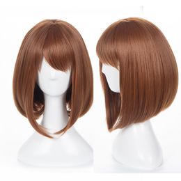 My Hero Academia Ochaco Uraraka Style Anime Cosplay Party Brown Hair Wigs Cap