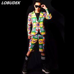 Novelty Printing Men's Suits Punk Style Male Star Vocal Concert Rock Hip Hop Stage Outfit Nightclub DJ Singer Performance Costume Tide Sets