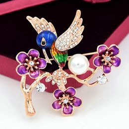 Fantastic Gold Tone Alloy Fancy Colour Enamel Lovely Bird And Tree Brooch Detailed Women Clothes Jewellery Accessories Pins For Party