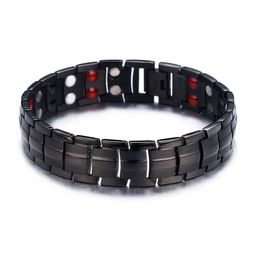 Mens Elegant Titanium Magnetic Therapy Bracelet Pain Relief for Arthritis and Carpal Tunnel with Double Row 4 Element Black Bracelet