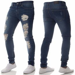Mew Men Skinny jeans casual Biker jeans denim Knees Holes hiphop pants Washed Distressed Ripped Pencil Pants