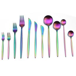 JANKNG 20-Piece Rainbow 18/10 Stainles Steel Dinnerware Set Knife Fork TeaSpoon Silverware Set Cutlery Set Service for 4