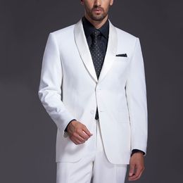 2018 Men Suits White Shawl Lapel Wedding Suits Bridegroom Custom Made Slim Fit Casual Tuxedos Best Man Prom Party Evening Dress Jacket+Pants