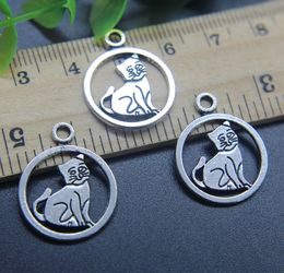 Wholesale 100pcs Cute Pet Cat Charms Pendant Retro Jewellery Making DIY Keychain Ancient Silver Pendant For Bracelet Earrings 23*18mm