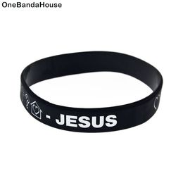 100PCS Love Sad Pray Jesus Silicone Rubber Bracelet Black and Blue Religious Faith Promotional Gift