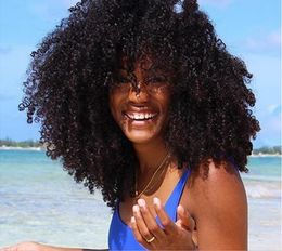 NEW afro Shoulder length bob kinky curly wig brazilian Hair African Ameri Simulation Human Hair afro curly wig for lady