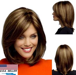 Women Lady Girl's Short Brown Blonde Natural Straight Cosplay Hair Full Wigs US