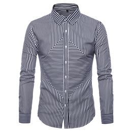 Men Stripe Shirt Fashion Autumn Long Sleeve Business Shirts For Mens Cotton Blend Men Casual Dress Shirts S-2XL J180730