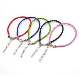 Hair Accessories 3mm Hand Made Adjustable Chains Europe PU Braided Leather Bracelets 925 Silver Plating Obster Clasp Link Bangles