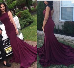 China Burgundy Mermaid Africa Formal Evening Dresses Jewel Sleeveless Backless Sweep Train Bohomian Party Prom Gown Junior Bridesmaid Wear