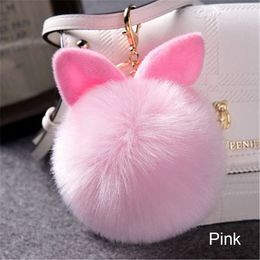 2018 Charm Plush Keychain Hanging Cute Rabbit Ears Faux Fur Bags Accessories Hairy Balls Pendant Key Chain Women Gril Key Ring