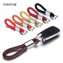 Hot Selling Hand Woven Car Keychain Keyring For Men High Polished Mental Genuine Leather Auto Key Chain Rings Holder