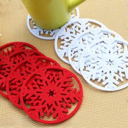 Merry Christmas Snowflakes Cup Pad Mat Dinner Party Dish Tray Coffee Pads for Home Christmas Decor