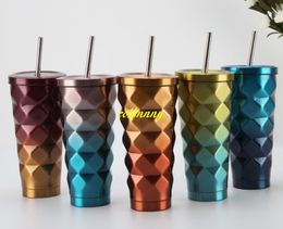 30pcs/lot 500ml 304 stainless steel diamond shaped straw cup outdoor portable car cup coffee cup mug