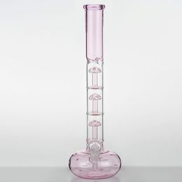 Pink 17 Inches Bongs Thriple Mushroom Diffuser Datachable Stem Diffuser Dab Rig Thick Smoking Hookah 18.8mm Joint Glass Bong