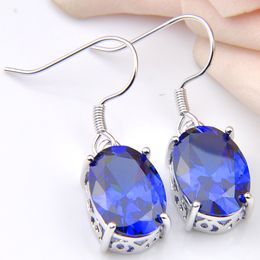 Luckyshine Classic Dazzling Oval Mystic London Blue Topaz Earrings Silver Dangle Cubic Zirconia Earrings for Holiday Wedding Party 10 Pair