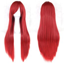 80cm Super Long Straight Red Fringe Wig Full Hair Extension Kylie Jenner Style