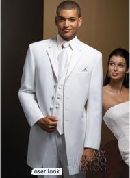 Groom Tuxedos Four Button White Notch Lapel Groomsmen Wedding Mens Blazer Dinner Party Suits Custom Made (Jacket+Pants+Vest+Tie) J810