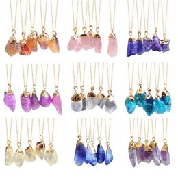 Colourful Natural Stone Crystal Necklace Women Pendant White Pink Quartz Healing Chakra Men Necklaces Jewellery Gift