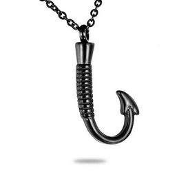 Fish Hook Memorial Ash Urn Necklace Stainless Steel Cremation Jewellery Pendant for Ashes with Funnel Filler Kit