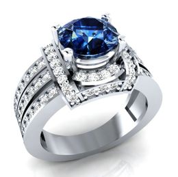 Vintage Damenschmuck 925 Sterling Silber Ring Blauer Saphir Diamant Antik Antrag Geschenk Ringe Braut Ehering Ringe Größe 6-10
