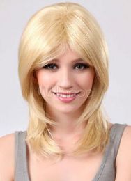 Light Blonde Gold Shoulder Length Hair Wigs Synthetic Woman's Medium Wigs
