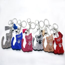 Wholesale latest design animal model PU leather cat keychain with tassel personality keychain