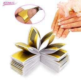 100pcs/packs Nail Art Extension Sticker Polish Gel Tips Gold U Shape French Tips Guide Nail Art Form Manicure Styling Tools