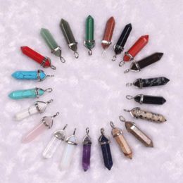 56 Colours Quartz Point Pendant Necklaces Natural Stone Druzy Necklace Stainless Steel Chain Bullet Hexagonal Prism Lava Jewellery