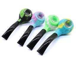Factory Price Colored Silicone Hand Pipe Tobacco Smoking Pipe with glass bowl Herb Cigarette Filter Holder pipe for oil rig free shipping