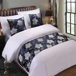 Home Hotel Decor Floral Bedspread Blue Flower Double Layer Bed Runner Throw Bedding Single Queen King Bed Cover Towel