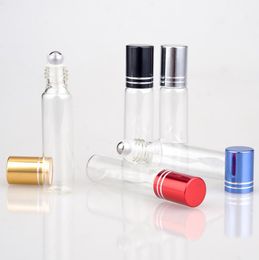 10ML Transparent Glass Perfume Bottle Empty Clear Refillable Essential Oil Vials with Steel Roller Ball LX3773