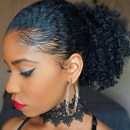 Raw Remy Reines Peruanisches Menschenhaar Natürliche Farbe Afro Verworrenes Lockiges Haar Stück Clip-in Top Verschluss Pferdeschwanz Haarverlängerung (16 zoll)
