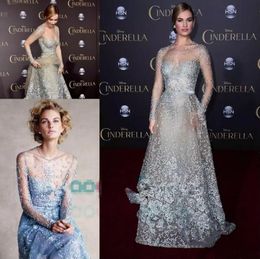 Elie Saab 2019 Evening Dresses Couture Celebrity Prom Wear Modest Sky Blue Lace Pearls Illusion Long Sleeve Formal Party Dress