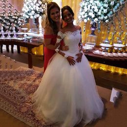 Wedding Dresses Bateau Long Illusion Sleeves A-Line Tiered Bridal Gowns Back Lace-Up Floor-Length Custom Made Peplum Wedding Gowns
