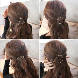 8 Styles For Choice Simple Women Fashion Accessories Alloy Hair Pins Triangle Moon Round Shaped Side Clips Ponytail Bangs Clip Tool Silver Gold