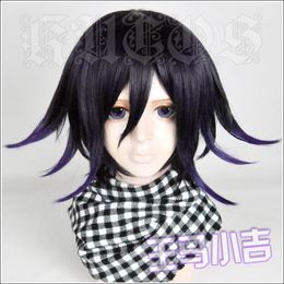 488 New DanganRonpa V3 Kokichi Oma Short Purple mix Cosplay Wig