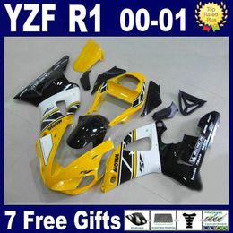 High grade fairing kit for Yamaha YZF R1 2000 2001 black white yellow fairings set YZFR1 00 01 ER60