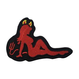 Sex Fashion Red Devil Girl Patch Custom Embroidered Iron Sew on T-shit Jacket and Bag Free shipping