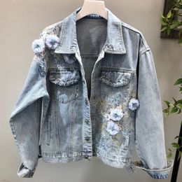 Fashion 2018 Autumn Women Denim Jacket Floral Embroidered loose Denim Jacket Long Sleeve Jeans Coat