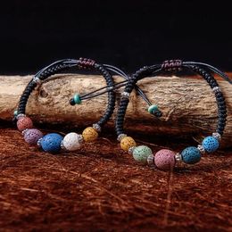 Fashion Colorized Natural Lava Stone Bracelet Perfume Essential Oil Diffuser Bracelet Adjustable Woven Rope Bracelet